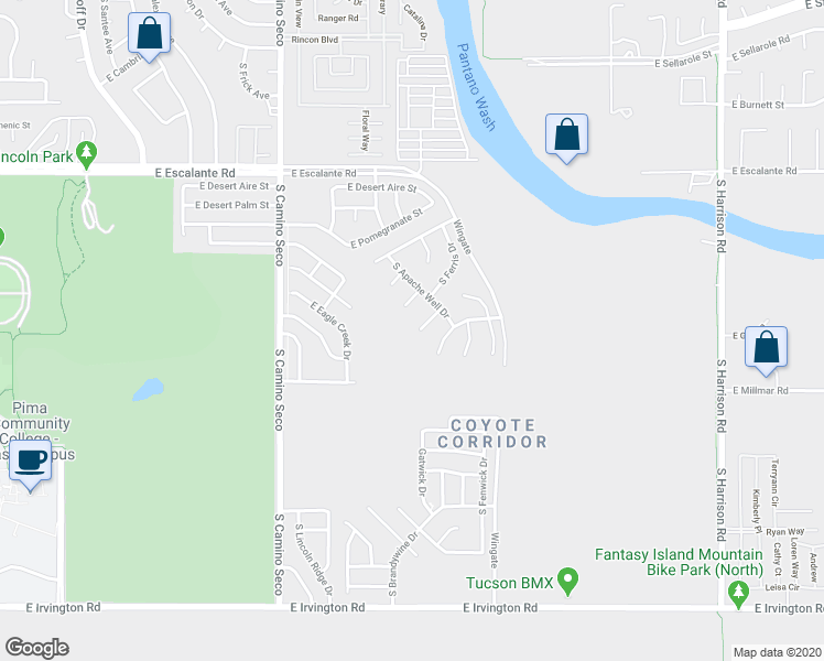 map of restaurants, bars, coffee shops, grocery stores, and more near 8939 East McMurray Place in Tucson