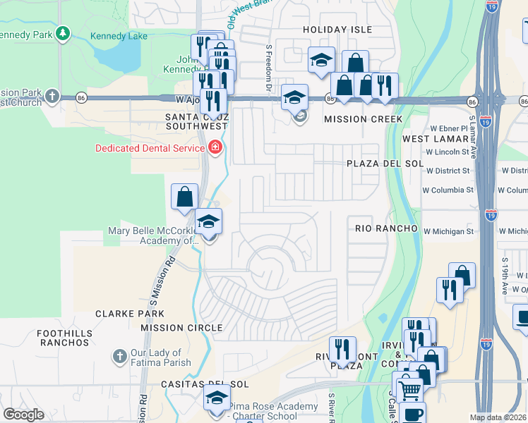 map of restaurants, bars, coffee shops, grocery stores, and more near 1600 West Calle Del Rayo in Tucson