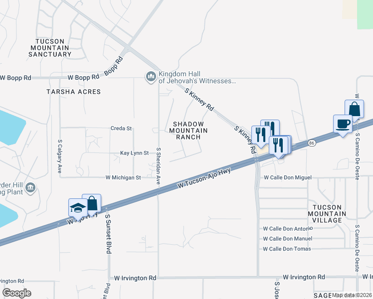 map of restaurants, bars, coffee shops, grocery stores, and more near 4182 South Amber Rock Avenue in Tucson