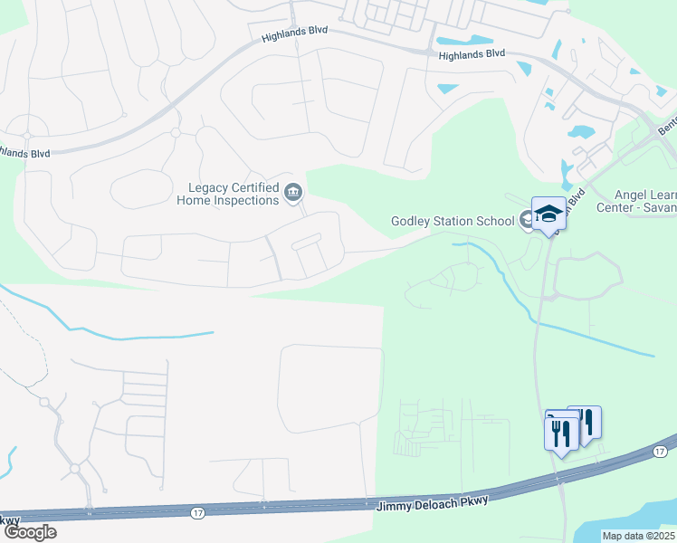 map of restaurants, bars, coffee shops, grocery stores, and more near 7 Crystal Lake Drive in Pooler
