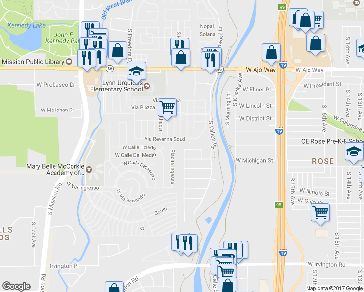 map of restaurants, bars, coffee shops, grocery stores, and more near 4334 South Paseo Rio Bravo in Tucson