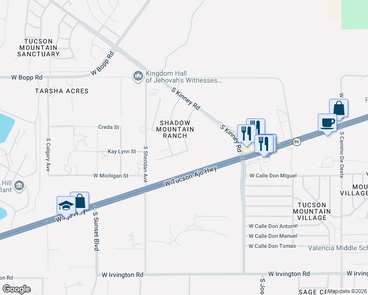 map of restaurants, bars, coffee shops, grocery stores, and more near 4186 South Alexandrite Avenue in Tucson