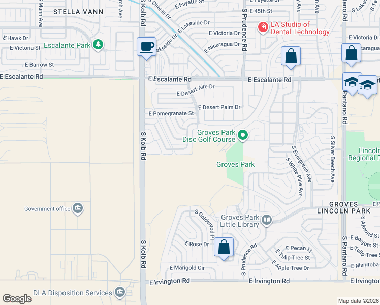 map of restaurants, bars, coffee shops, grocery stores, and more near 7236 East Freestone Drive in Tucson