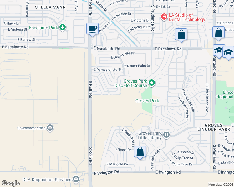 map of restaurants, bars, coffee shops, grocery stores, and more near 7236 East Freestone Drive in Tucson