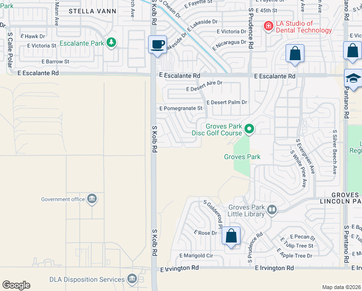 map of restaurants, bars, coffee shops, grocery stores, and more near 7206 East Freestone Drive in Tucson