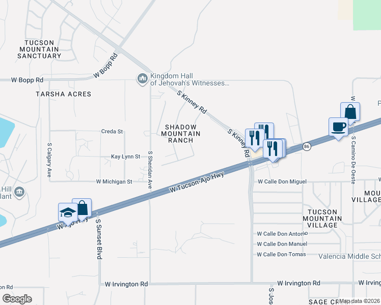 map of restaurants, bars, coffee shops, grocery stores, and more near 4186 S Alexandrite Ave in Tucson