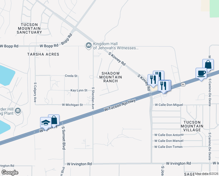 map of restaurants, bars, coffee shops, grocery stores, and more near 4182 South Amber Rock Avenue in Tucson
