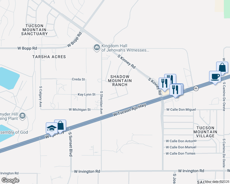 map of restaurants, bars, coffee shops, grocery stores, and more near 4182 South Amber Rock Avenue in Tucson