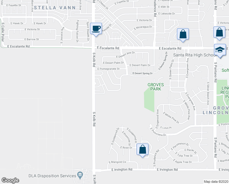 map of restaurants, bars, coffee shops, grocery stores, and more near 7206 East Freestone Drive in Tucson