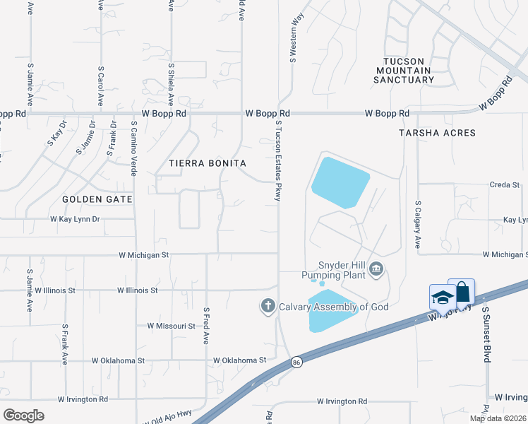 map of restaurants, bars, coffee shops, grocery stores, and more near 4130 South Tucson Estates Parkway in Tucson