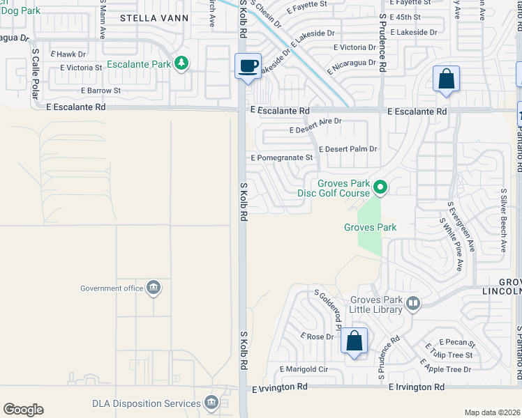 map of restaurants, bars, coffee shops, grocery stores, and more near 7130 East Lilac Place in Tucson
