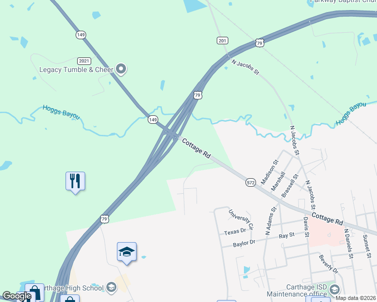 map of restaurants, bars, coffee shops, grocery stores, and more near 951 Texas 149 in Carthage