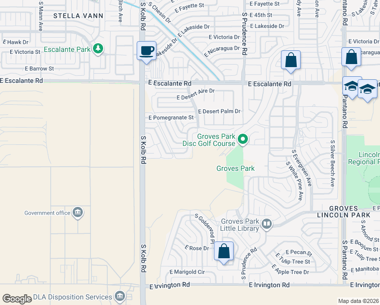 map of restaurants, bars, coffee shops, grocery stores, and more near 7236 East Freestone Drive in Tucson