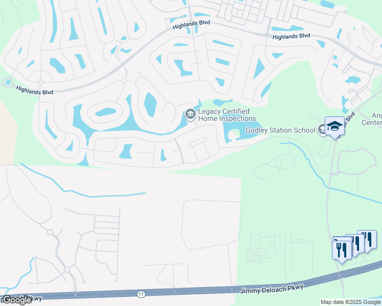 map of restaurants, bars, coffee shops, grocery stores, and more near 22 Verano Lake Drive in Pooler