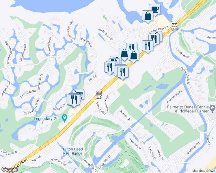 map of restaurants, bars, coffee shops, grocery stores, and more near 633 William Hilton Parkway in Hilton Head Island