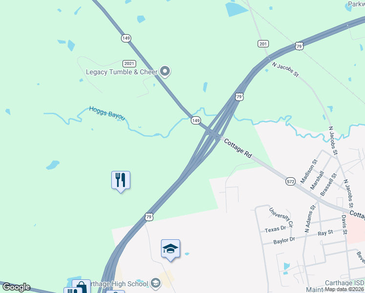 map of restaurants, bars, coffee shops, grocery stores, and more near Texas 149 in Carthage