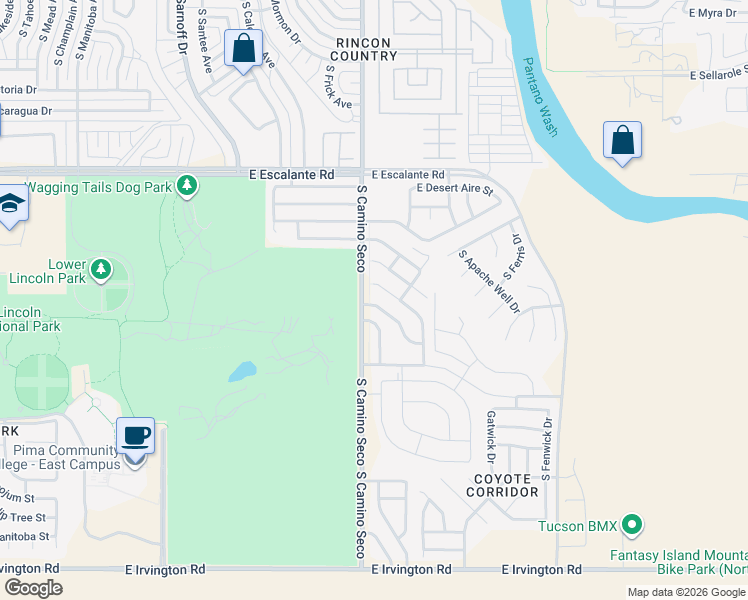 map of restaurants, bars, coffee shops, grocery stores, and more near 8713 East Green Branch Lane in Tucson
