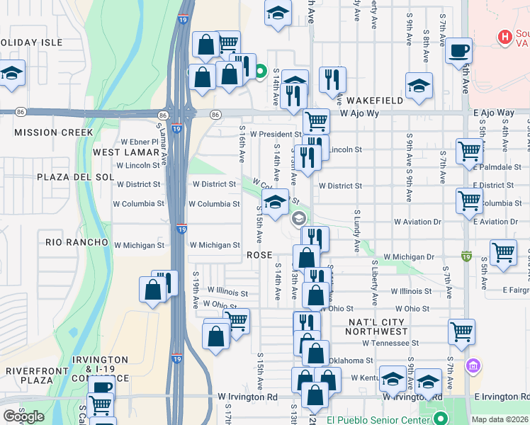 map of restaurants, bars, coffee shops, grocery stores, and more near 4337 South 15th Avenue in Tucson