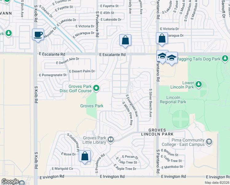 map of restaurants, bars, coffee shops, grocery stores, and more near 4167 South Queen Palm Drive in Tucson