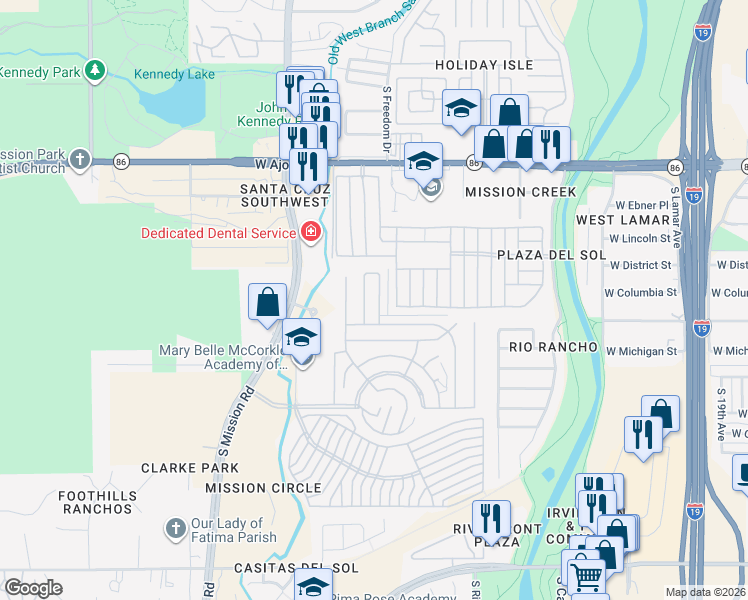 map of restaurants, bars, coffee shops, grocery stores, and more near 1600-1698 West Calle Del Rayo in Tucson