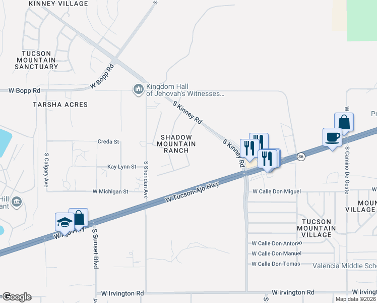 map of restaurants, bars, coffee shops, grocery stores, and more near 4078 South Alexandrite Avenue in Tucson