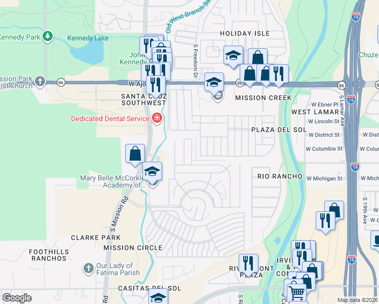 map of restaurants, bars, coffee shops, grocery stores, and more near 1600-1698 West Calle Del Rayo in Tucson
