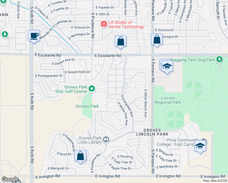map of restaurants, bars, coffee shops, grocery stores, and more near 4080 South Evergreen Avenue in Tucson