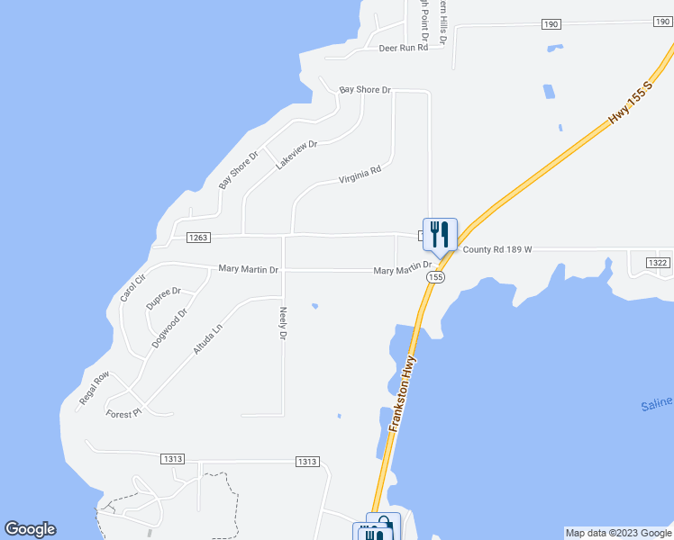 map of restaurants, bars, coffee shops, grocery stores, and more near 17090 Mary Martin Drive in Flint
