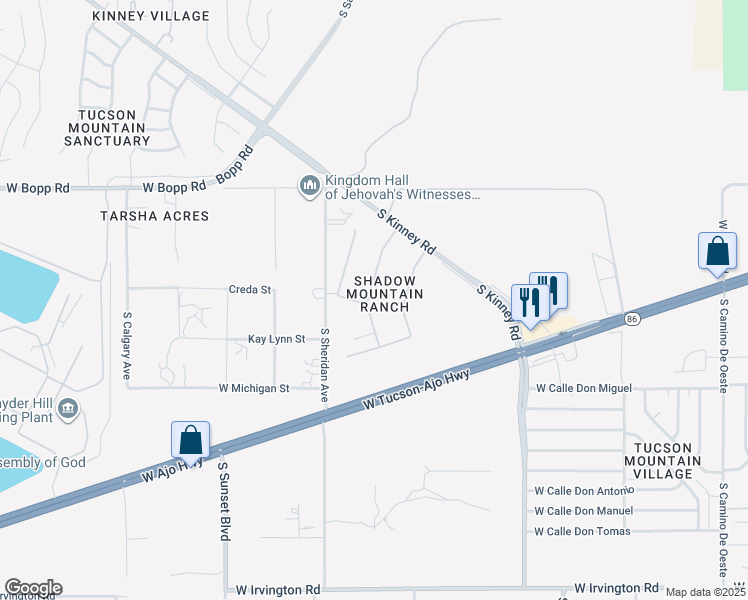 map of restaurants, bars, coffee shops, grocery stores, and more near 4088 South Amber Rock Avenue in Tucson