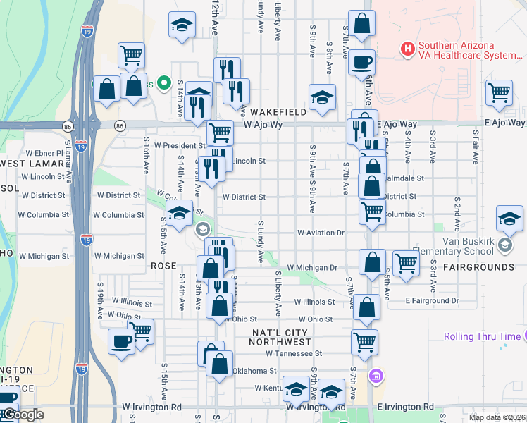 map of restaurants, bars, coffee shops, grocery stores, and more near 4219 South Lundy Avenue in Tucson