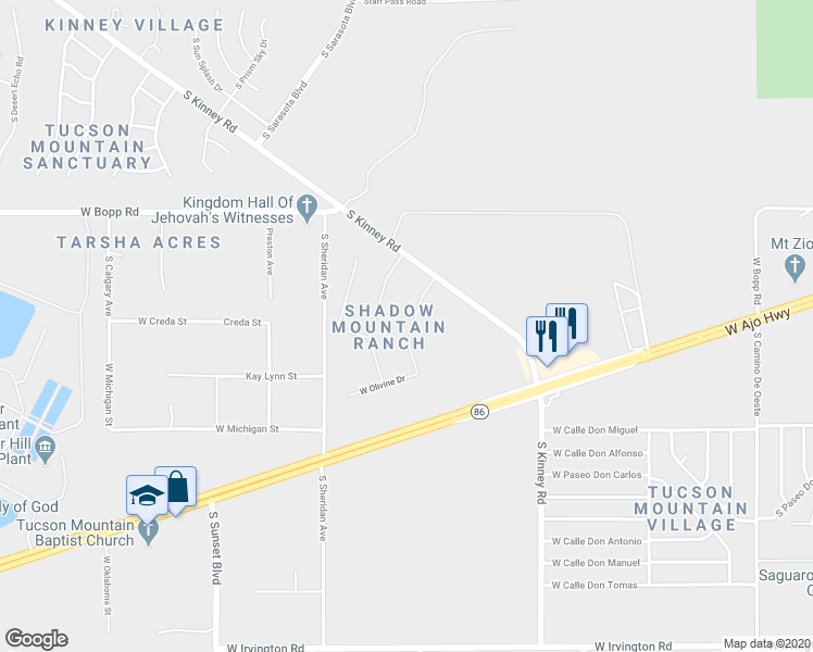 map of restaurants, bars, coffee shops, grocery stores, and more near 4078 South Alexandrite Avenue in Tucson