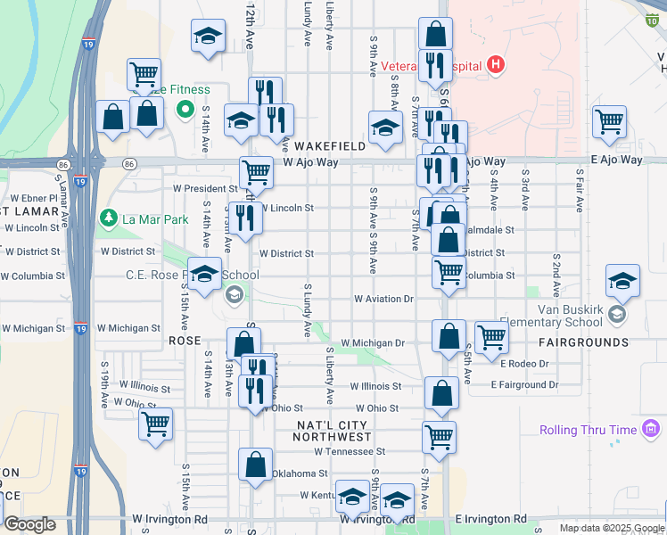 map of restaurants, bars, coffee shops, grocery stores, and more near 4209 South Liberty Avenue in Tucson