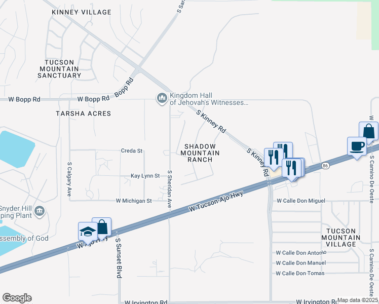 map of restaurants, bars, coffee shops, grocery stores, and more near 4088 South Amber Rock Avenue in Tucson