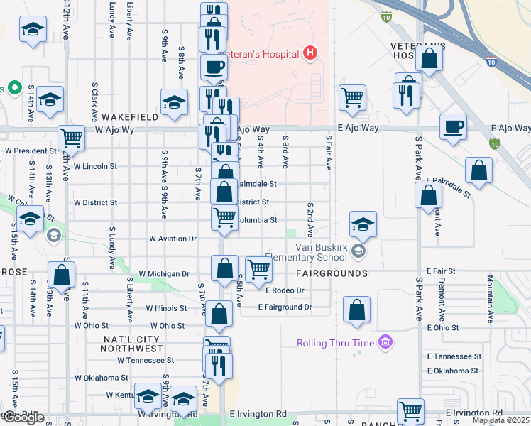 map of restaurants, bars, coffee shops, grocery stores, and more near 4231 South 4th Avenue in Tucson