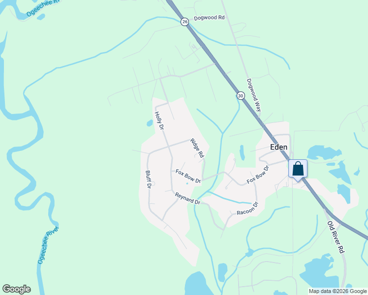 map of restaurants, bars, coffee shops, grocery stores, and more near 249 Ridge Road in Ellabell