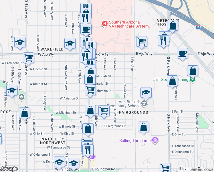 map of restaurants, bars, coffee shops, grocery stores, and more near 4231 South 4th Avenue in Tucson