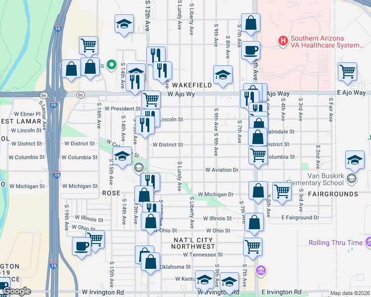 map of restaurants, bars, coffee shops, grocery stores, and more near 4219 South Lundy Avenue in Tucson