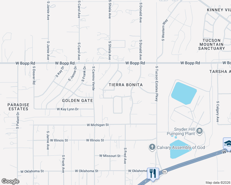map of restaurants, bars, coffee shops, grocery stores, and more near 6440 West Dana Drive in Tucson