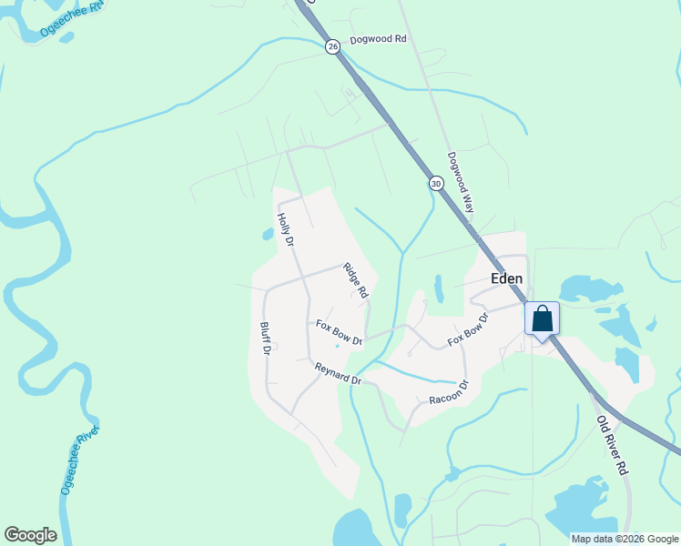 map of restaurants, bars, coffee shops, grocery stores, and more near 249 Ridge Road in Ellabell