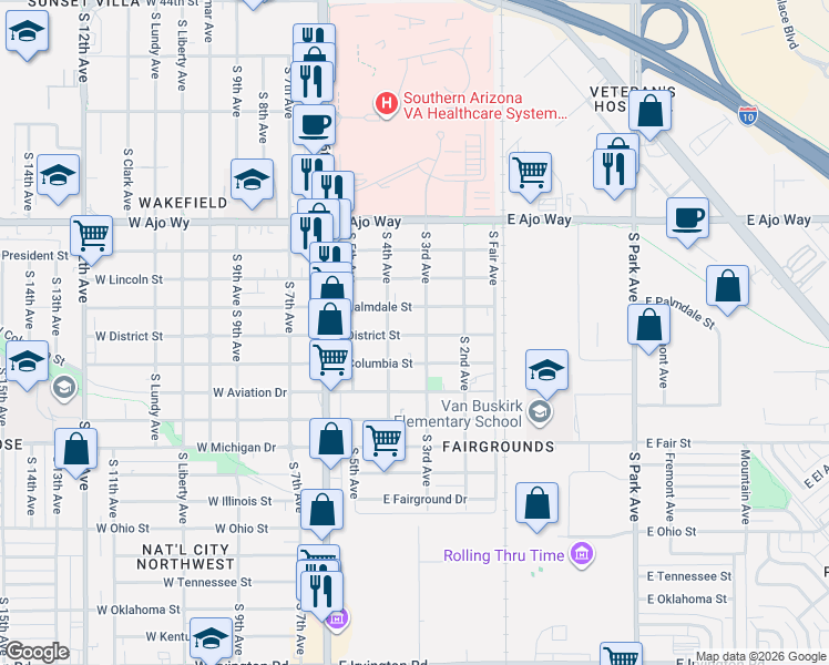 map of restaurants, bars, coffee shops, grocery stores, and more near 4231 South 4th Avenue in Tucson