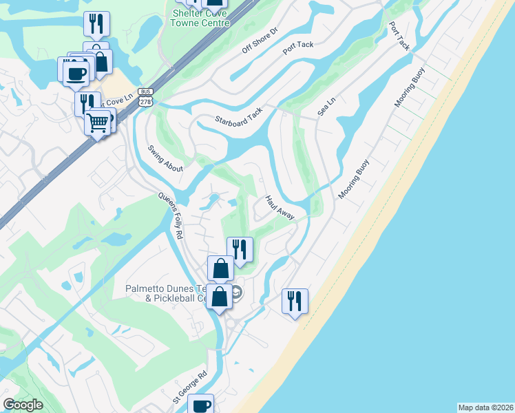 map of restaurants, bars, coffee shops, grocery stores, and more near 21 Haul Away in Hilton Head Island