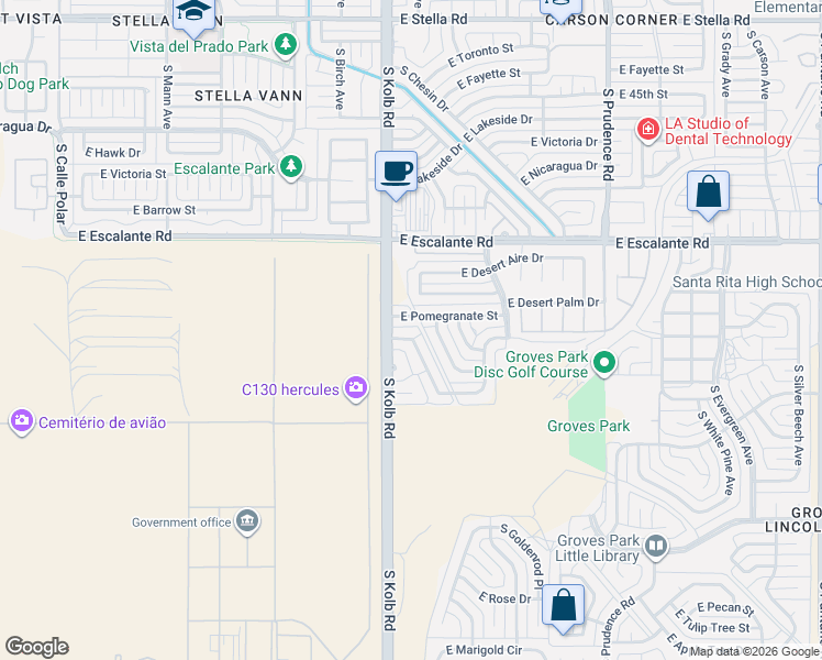 map of restaurants, bars, coffee shops, grocery stores, and more near 7141 East Pomegranate Street in Tucson
