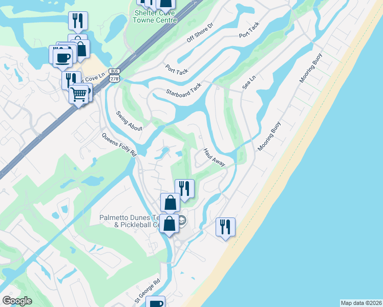 map of restaurants, bars, coffee shops, grocery stores, and more near 33 Haul Away in Hilton Head Island