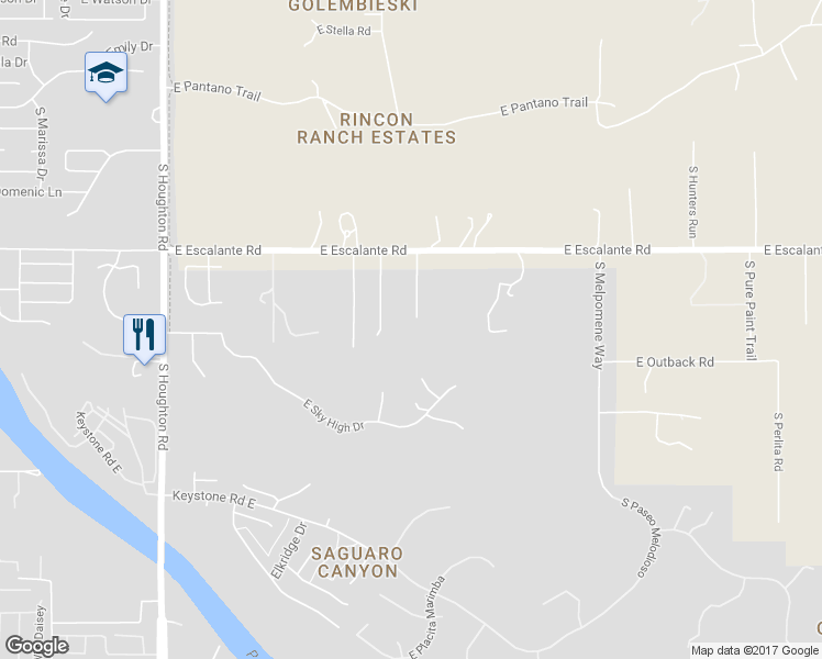 map of restaurants, bars, coffee shops, grocery stores, and more near 4040 South Escalante Place in Tucson