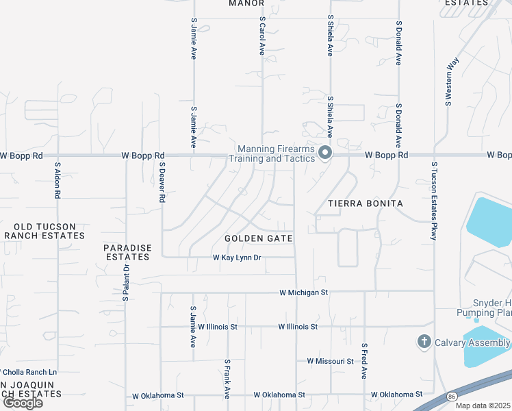 map of restaurants, bars, coffee shops, grocery stores, and more near 3851 South Jamie Drive in Tucson
