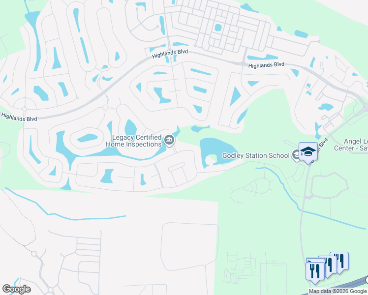map of restaurants, bars, coffee shops, grocery stores, and more near 138 Lake Pointe Drive in Pooler