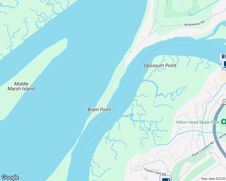 map of restaurants, bars, coffee shops, grocery stores, and more near 74 Brams Point Road in Hilton Head Island