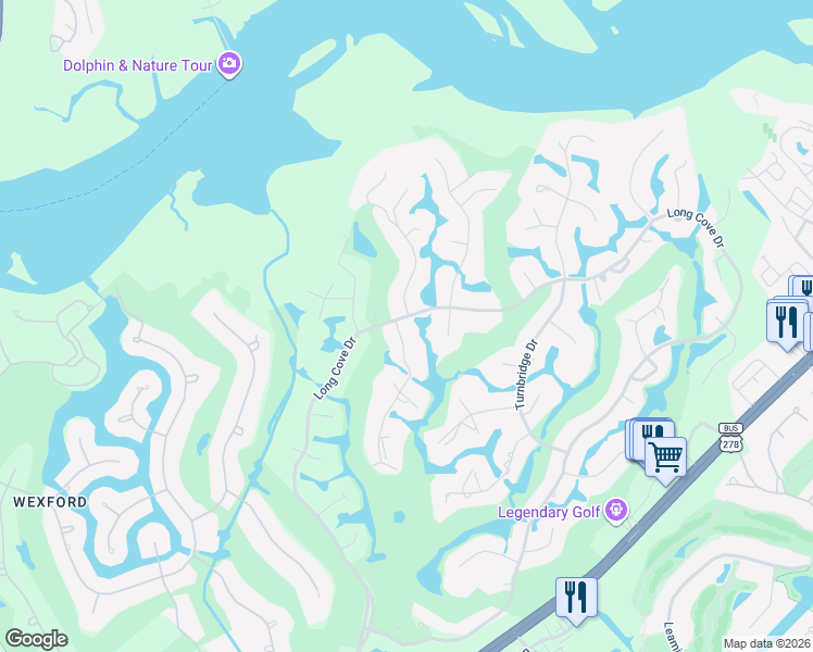 map of restaurants, bars, coffee shops, grocery stores, and more near 1 Oakman Branch Road in Hilton Head Island
