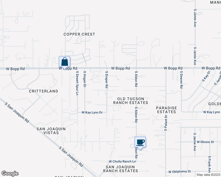 map of restaurants, bars, coffee shops, grocery stores, and more near 3945 South Draper Road in Tucson