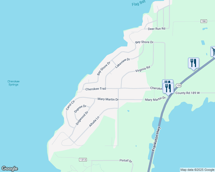 map of restaurants, bars, coffee shops, grocery stores, and more near 17330 County Road 1263 in Flint